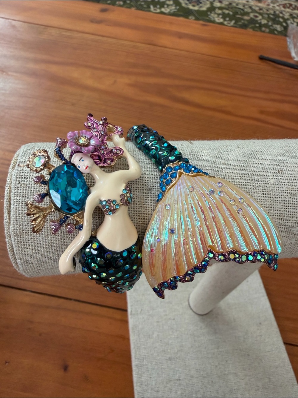 Betsey Johnson Vintage Jeweled Mermaid Hinged Wrap Around Bracelet